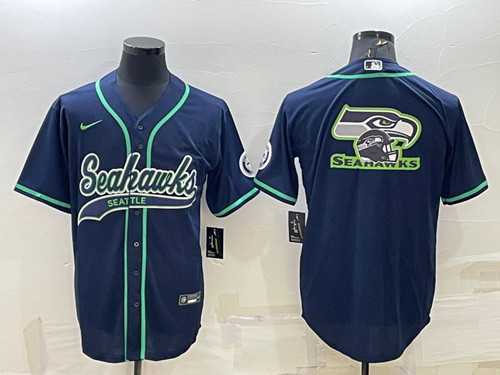 Men%27s Seattle Seahawks Navy Team Big Logo With Patch Cool Base Stitched Baseball Jersey->seattle seahawks->NFL Jersey